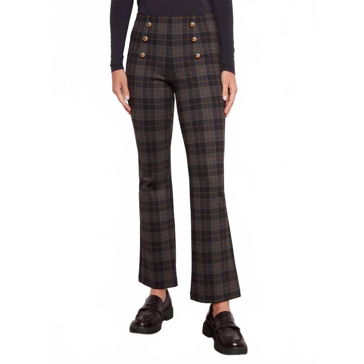 New Charlie B Flare Plaid Pants With Decorative Buttons In Roman